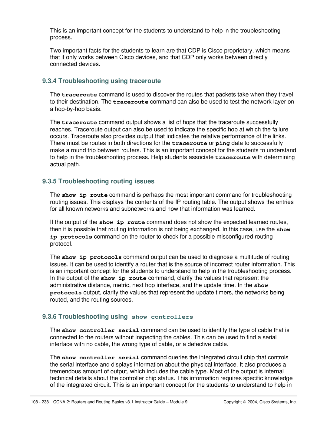 Cisco Systems CCNA 2 manual Troubleshooting using traceroute, Troubleshooting routing issues 