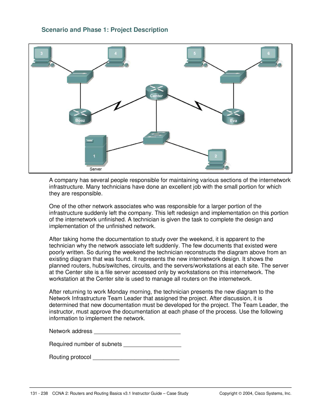 Cisco Systems CCNA 2 manual Scenario and Phase 1 Project Description 