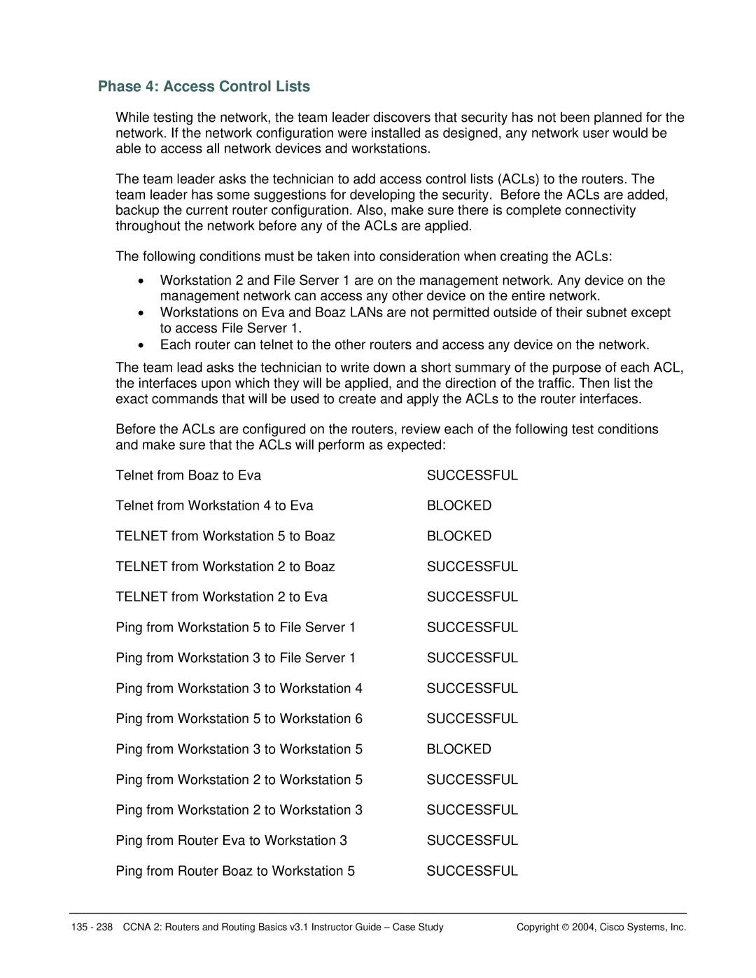 Cisco Systems CCNA 2 manual Phase 4 Access Control Lists, Ping from Router Boaz to Workstation 