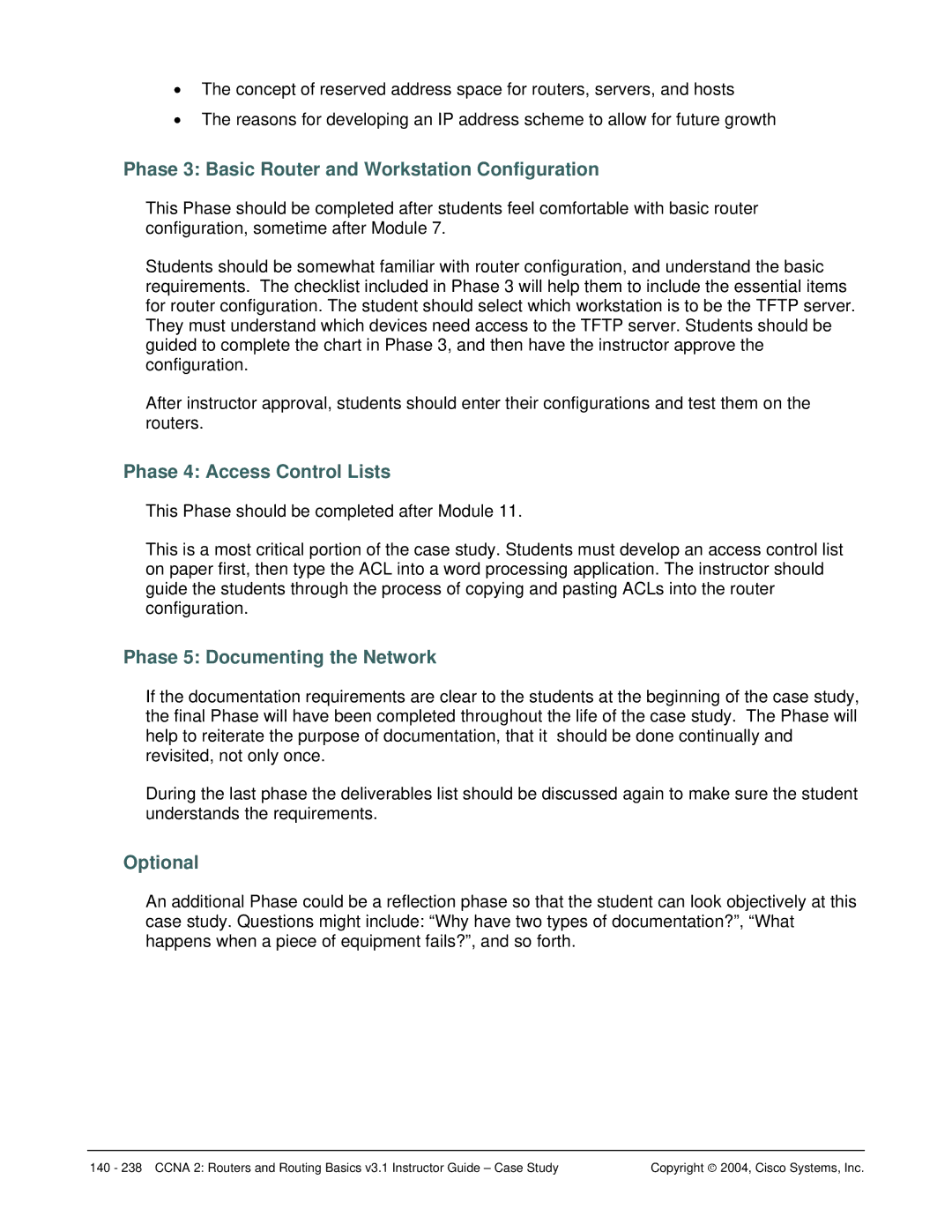 Cisco Systems CCNA 2 manual Phase 3 Basic Router and Workstation Configuration, Optional 