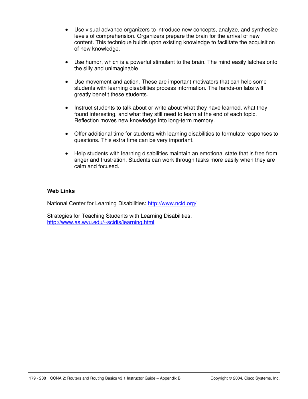 Cisco Systems CCNA 2 manual Strategies for Teaching Students with Learning Disabilities 