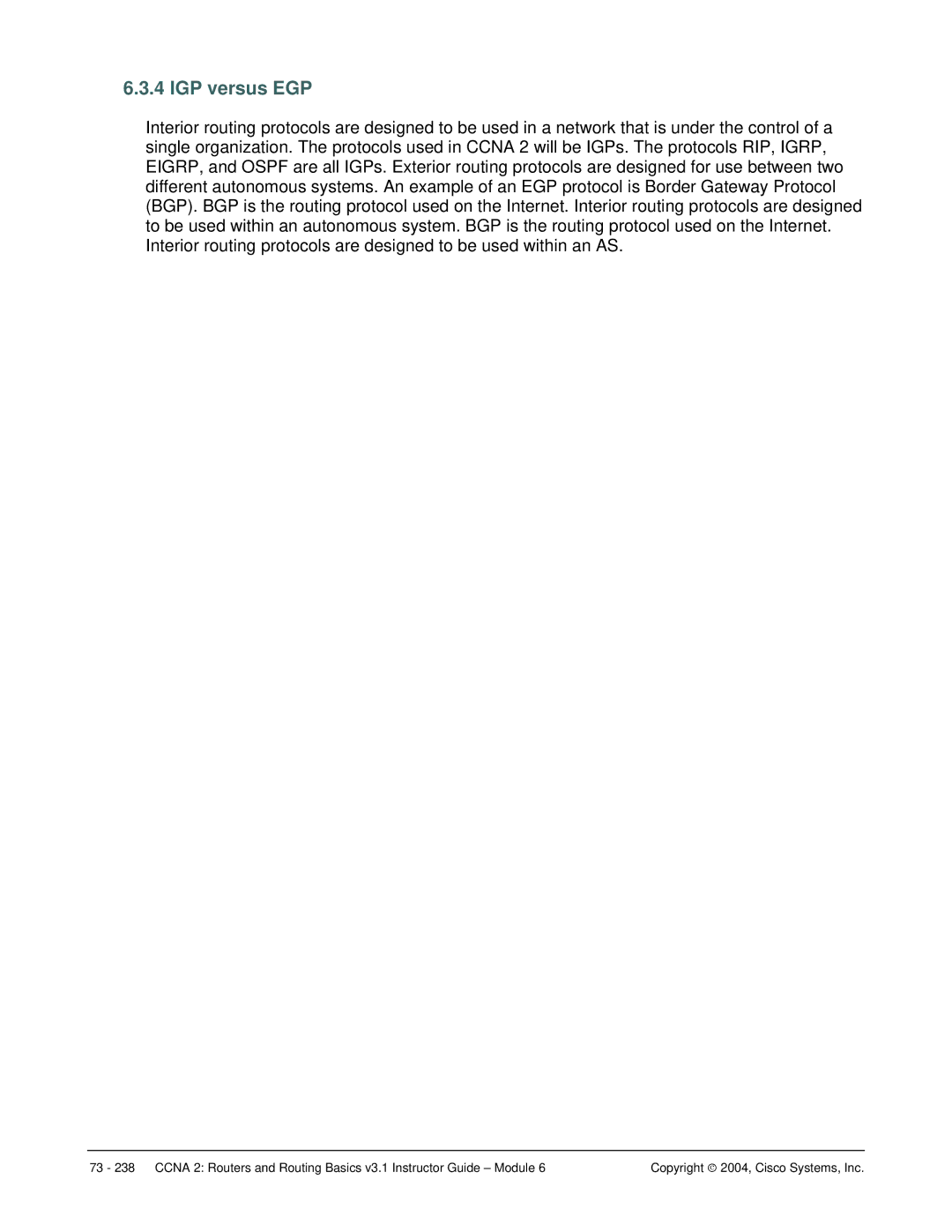 Cisco Systems CCNA 2 manual IGP versus EGP 