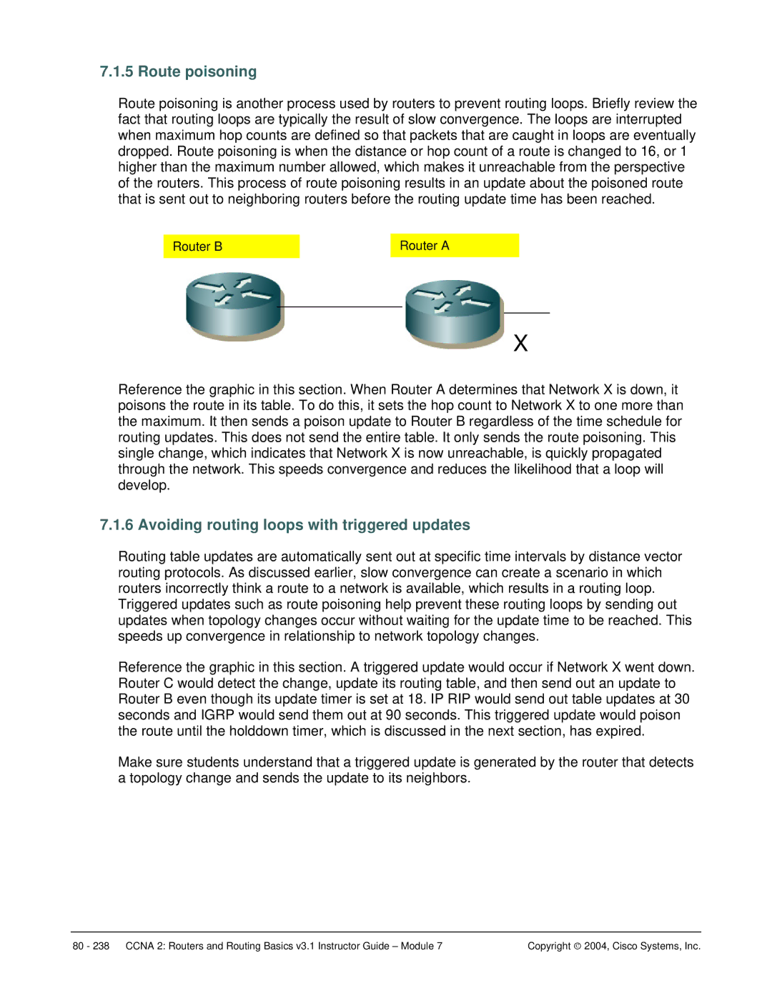 Cisco Systems CCNA 2 manual Route poisoning, Avoiding routing loops with triggered updates 