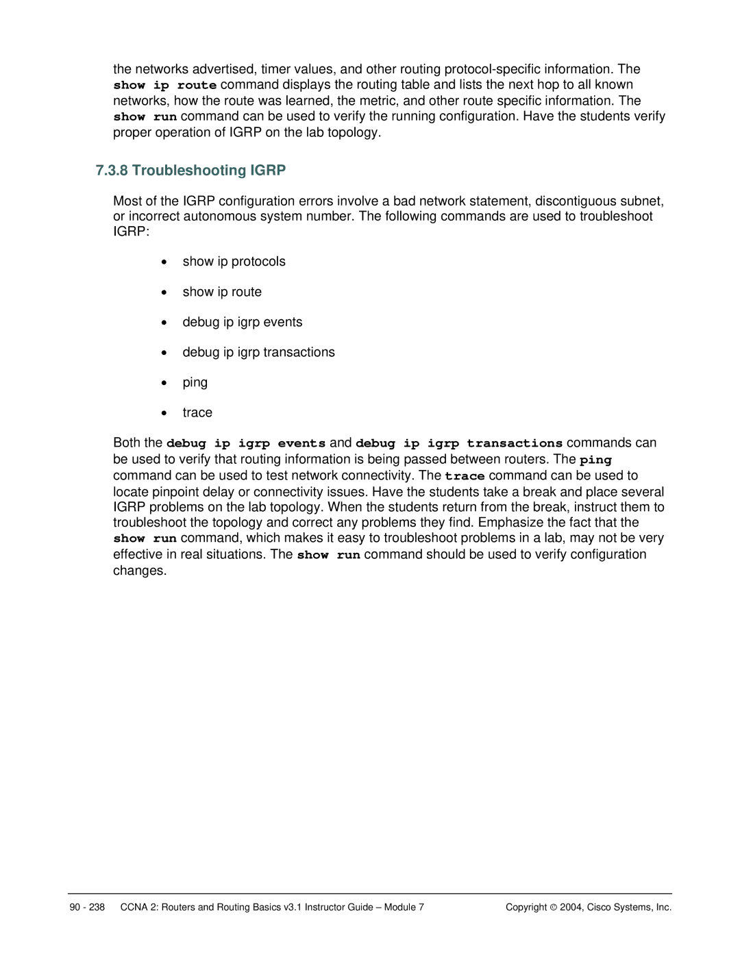 Cisco Systems CCNA 2 manual Troubleshooting Igrp 