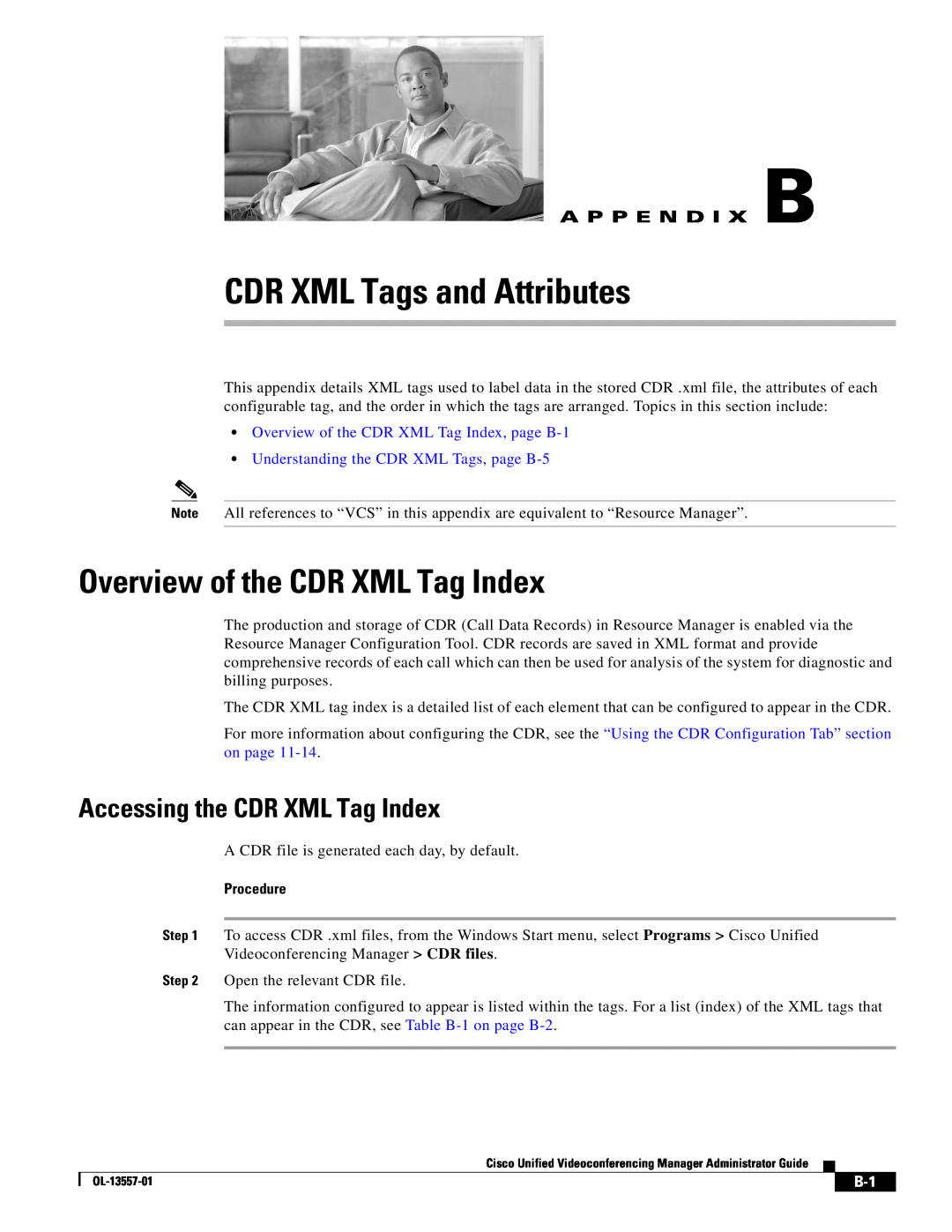 Cisco Systems appendix Overview of the CDR XML Tag Index, Accessing the CDR XML Tag Index, Procedure, A P P E N D I X B 