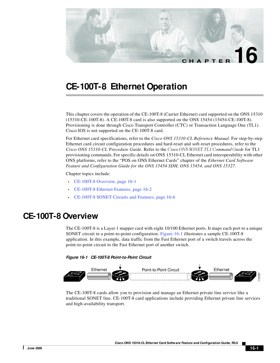 Cisco Systems specifications CE-100T-8 Overview, 16-1, CE-100T-8 Ethernet Operation, C H A P T E R 