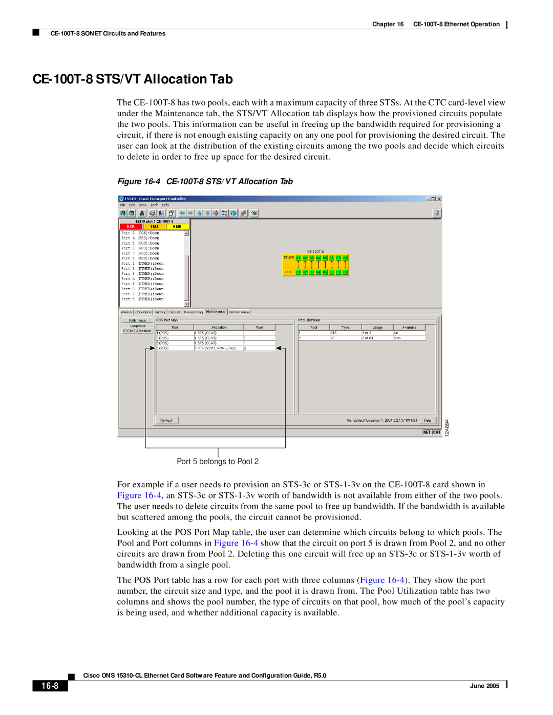 Cisco Systems specifications CE-100T-8 STS/VT Allocation Tab, 16-8 