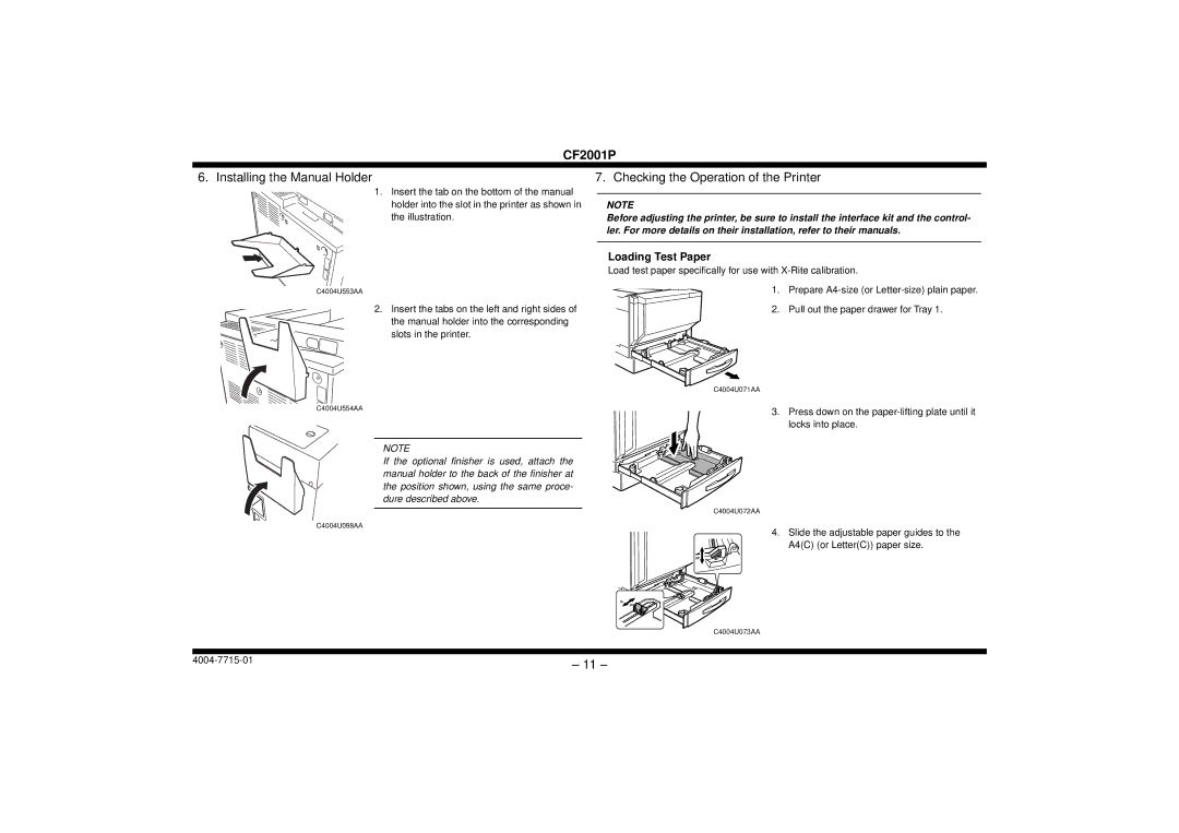 Cisco Systems CF2001P user manual Installing the Manual Holder, Checking the Operation of the Printer, Loading Test Paper 