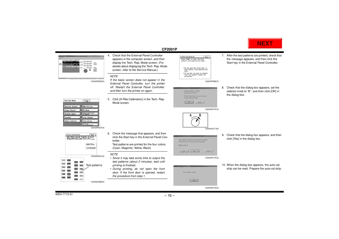 Cisco Systems CF2001P user manual Click X-Rite Calibration in the Tech. Rep. Mode screen 