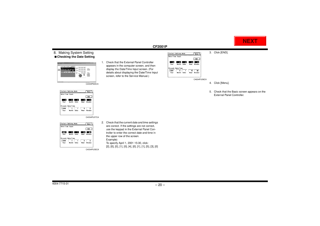 Cisco Systems CF2001P user manual Making System Setting, Checking the Date Setting 