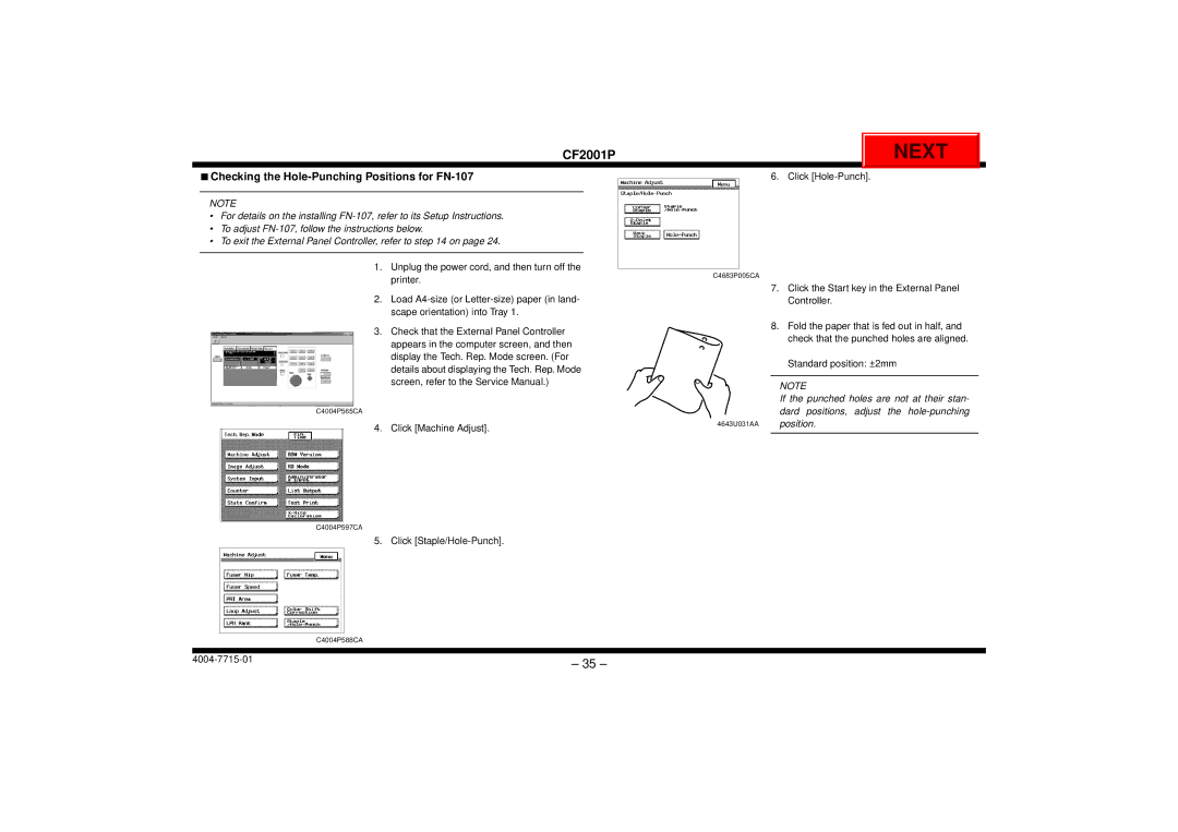 Cisco Systems CF2001P user manual Checking the Hole-Punching Positions for FN-107 