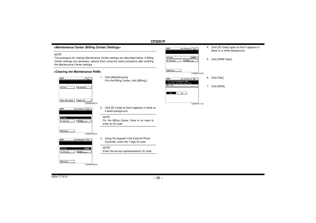 Cisco Systems CF2001P user manual Maintenance Center Billing Center Settings, Clearing the Maintenance RAM 