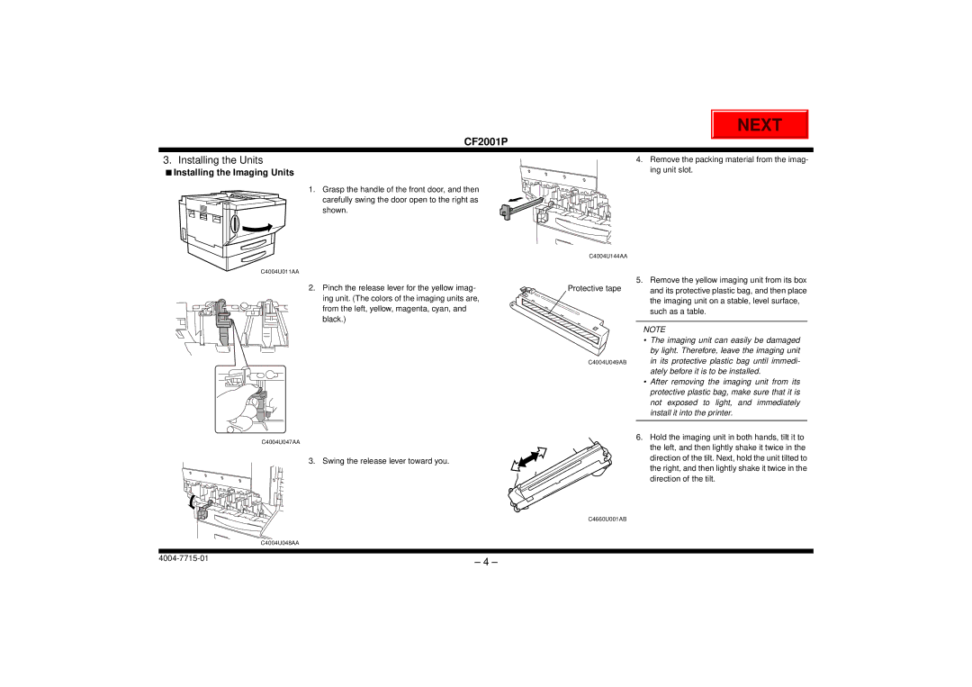 Cisco Systems CF2001P user manual Installing the Units, Installing the Imaging Units 