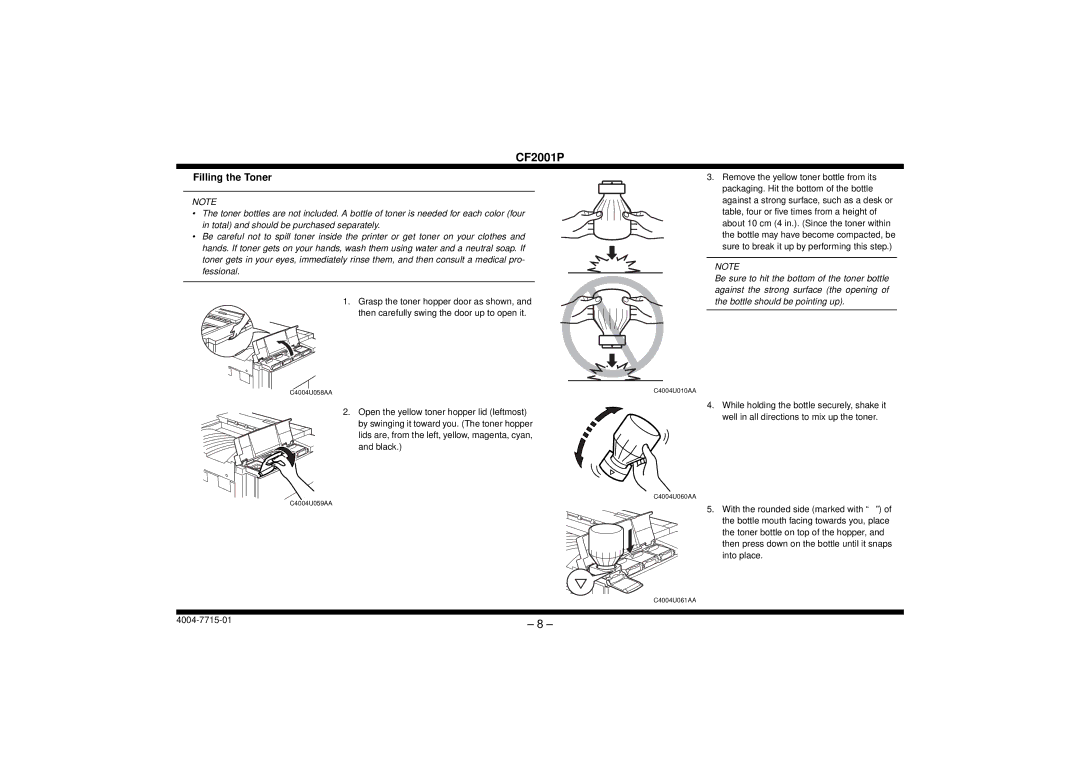 Cisco Systems CF2001P user manual Filling the Toner 