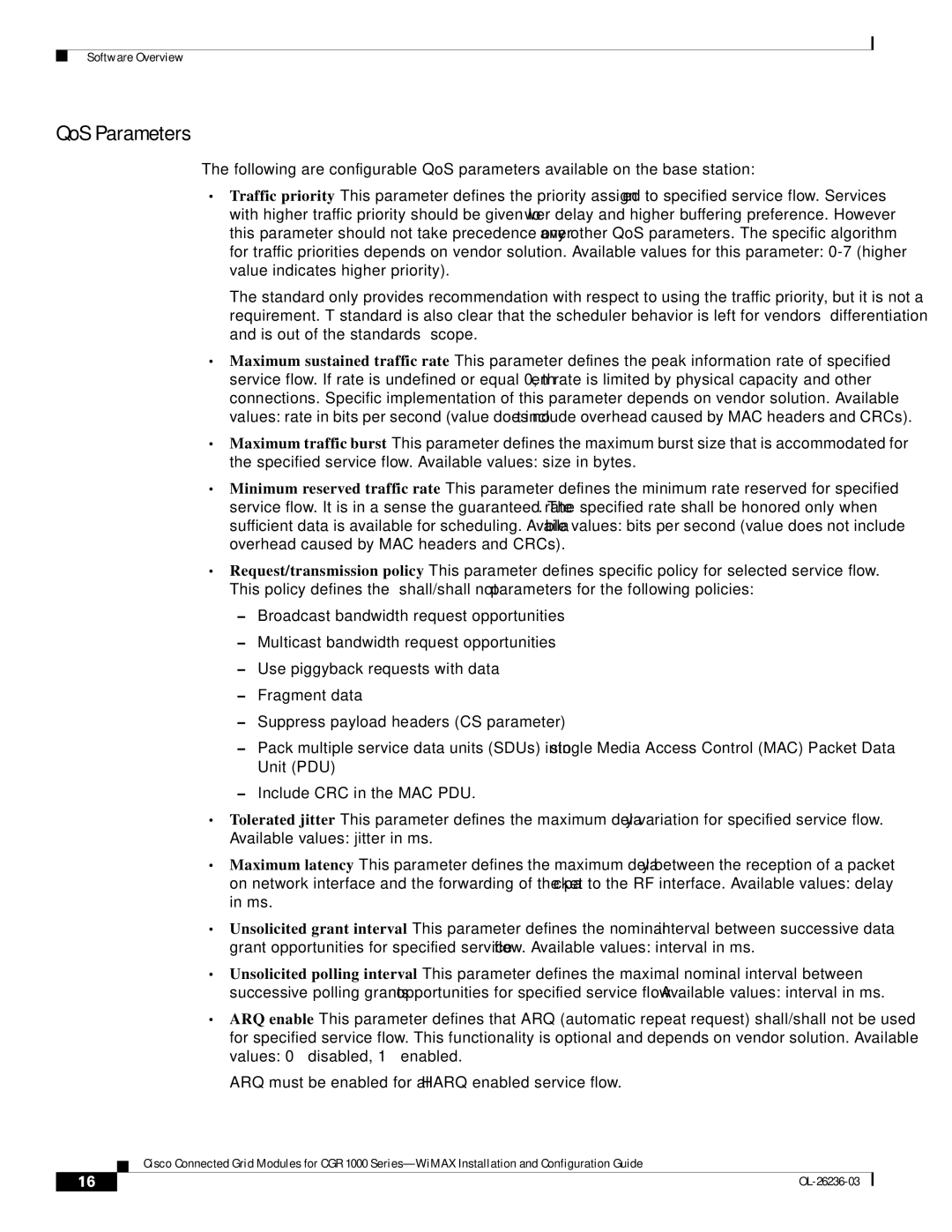 Cisco Systems CGR1120K9 manual QoS Parameters 