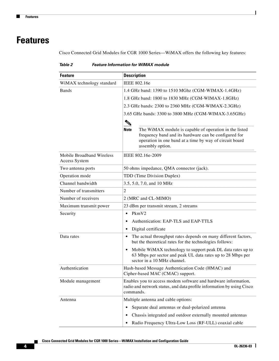 Cisco Systems CGR1120K9 manual Features, Feature Description 