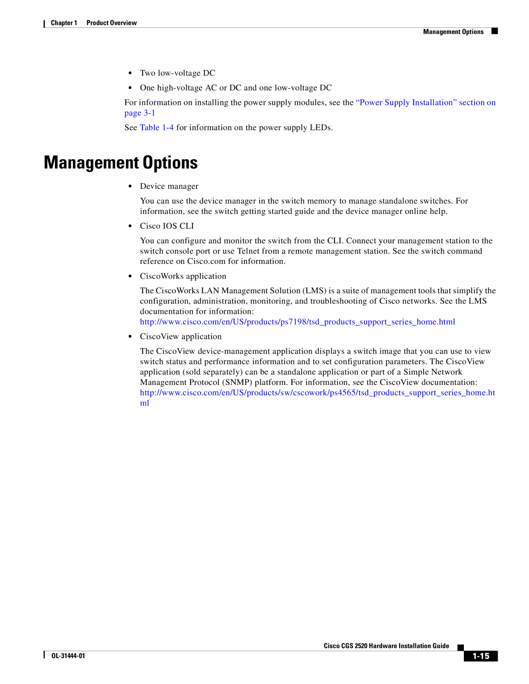 Cisco Systems CGS 2520 manual Management Options 