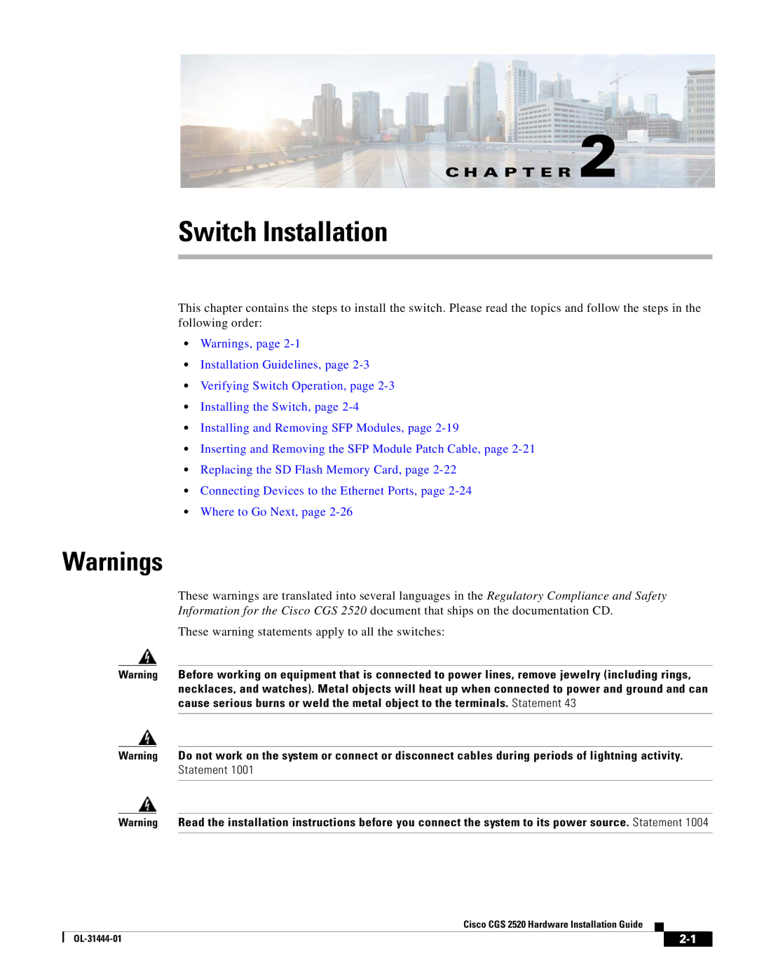 Cisco Systems CGS 2520 manual Switch Installation 