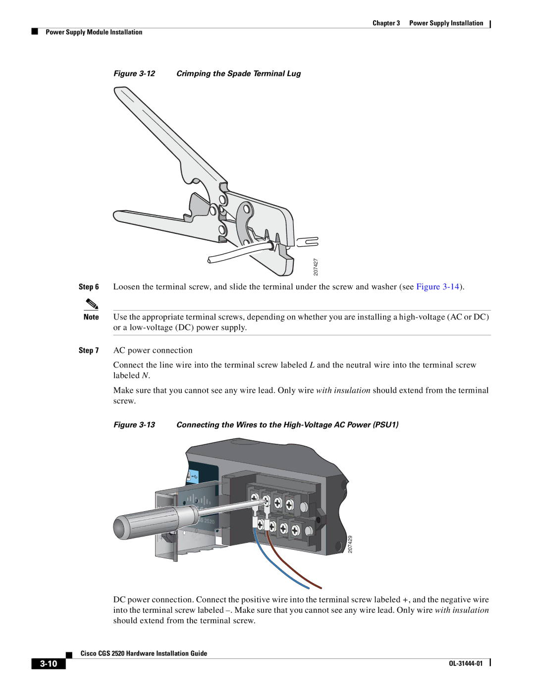 Cisco Systems CGS 2520 manual Crimping the Spade Terminal Lug 