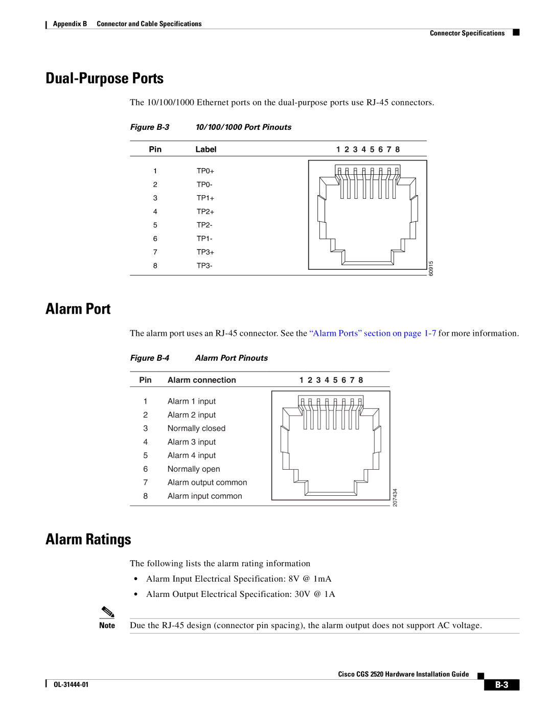 Cisco Systems CGS 2520 manual Dual-Purpose Ports, Alarm Port, Alarm Ratings 