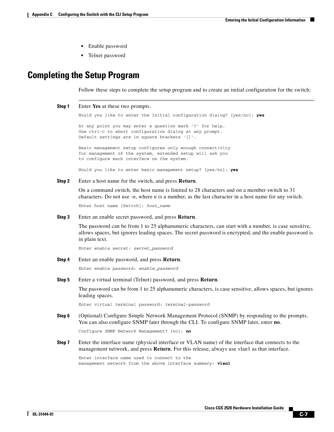 Cisco Systems CGS 2520 manual Completing the Setup Program 