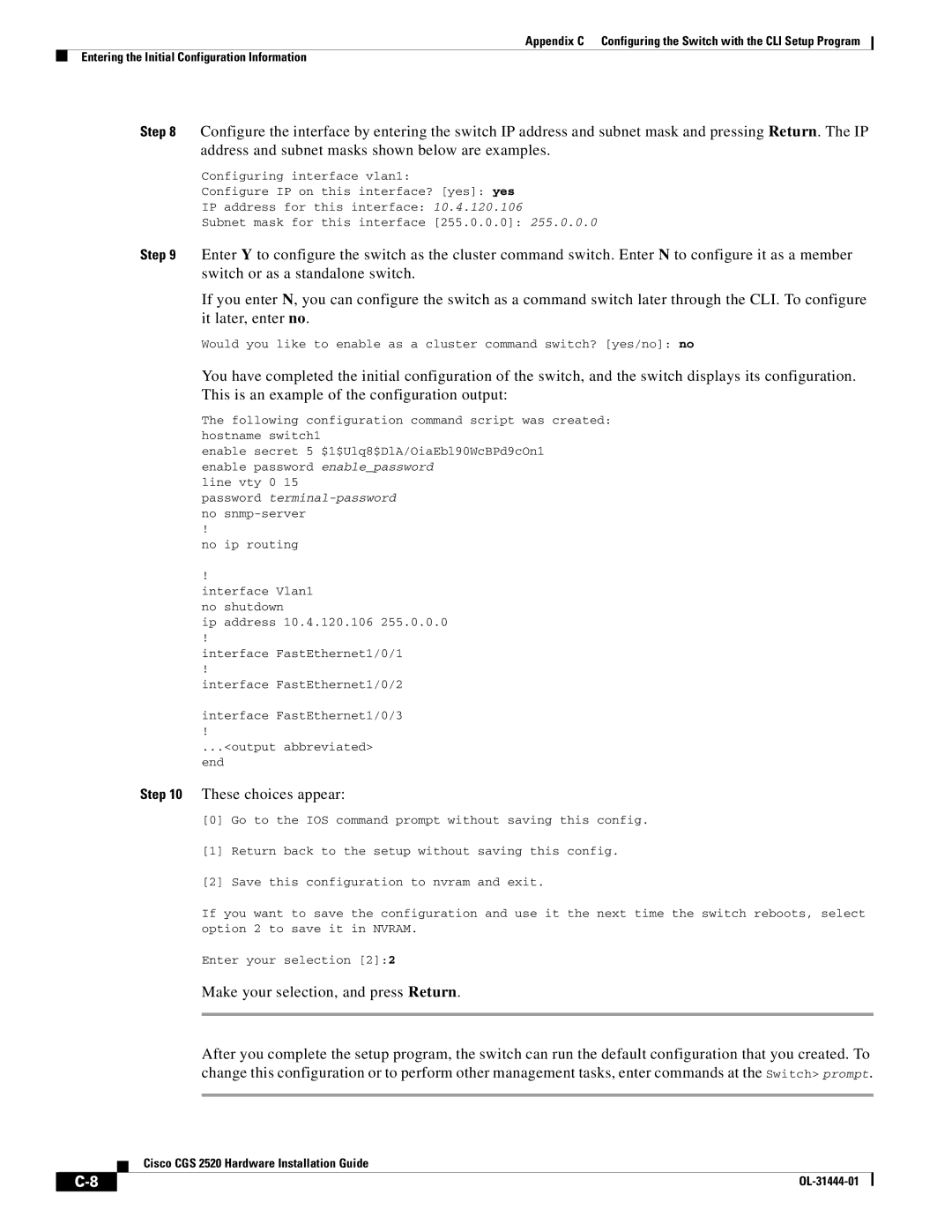 Cisco Systems CGS 2520 manual These choices appear 