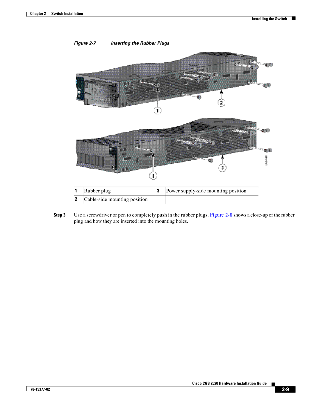 Cisco Systems CGS252016S8PC manual Inserting the Rubber Plugs 