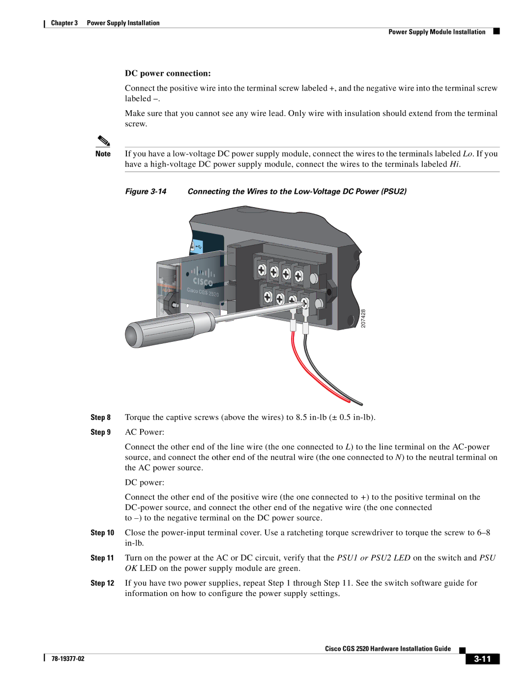 Cisco Systems CGS252016S8PC manual DC power connection 