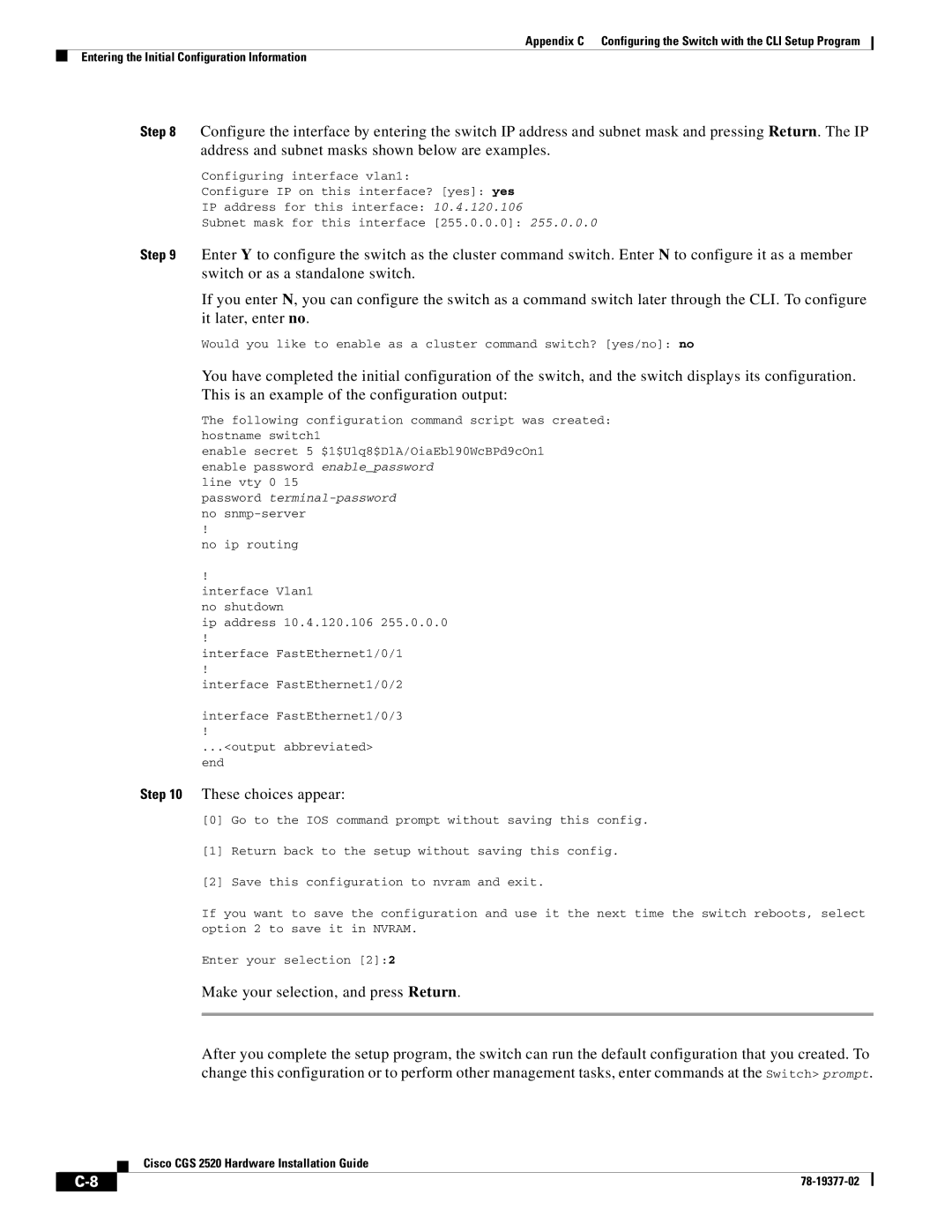 Cisco Systems CGS252016S8PC manual These choices appear 