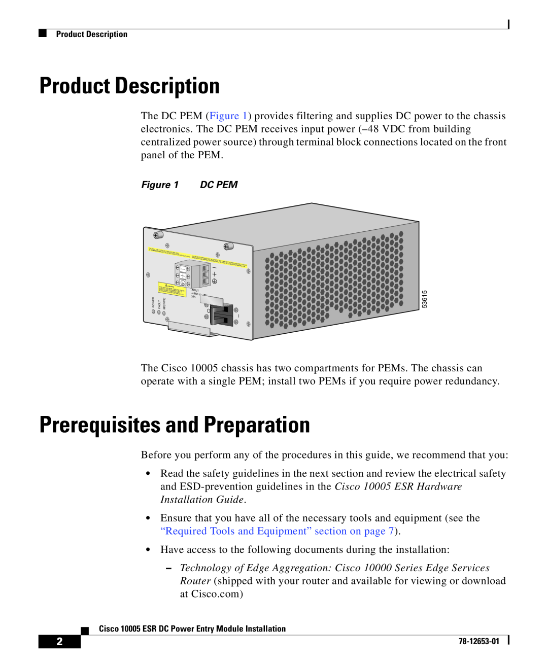 Cisco Systems Cisco 10005 ESR manual Product Description, Prerequisites and Preparation 