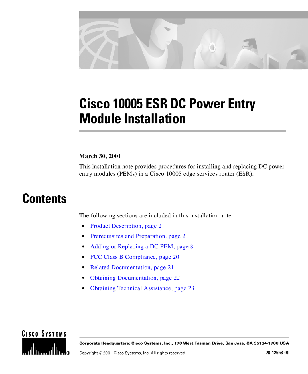 Cisco Systems manual Cisco 10005 ESR DC Power Entry Module Installation, Contents 