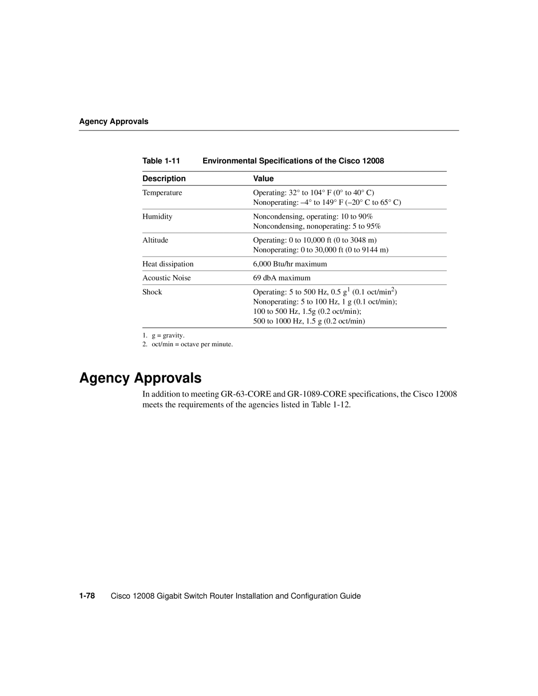 Cisco Systems Cisco 12008 manual Agency Approvals 