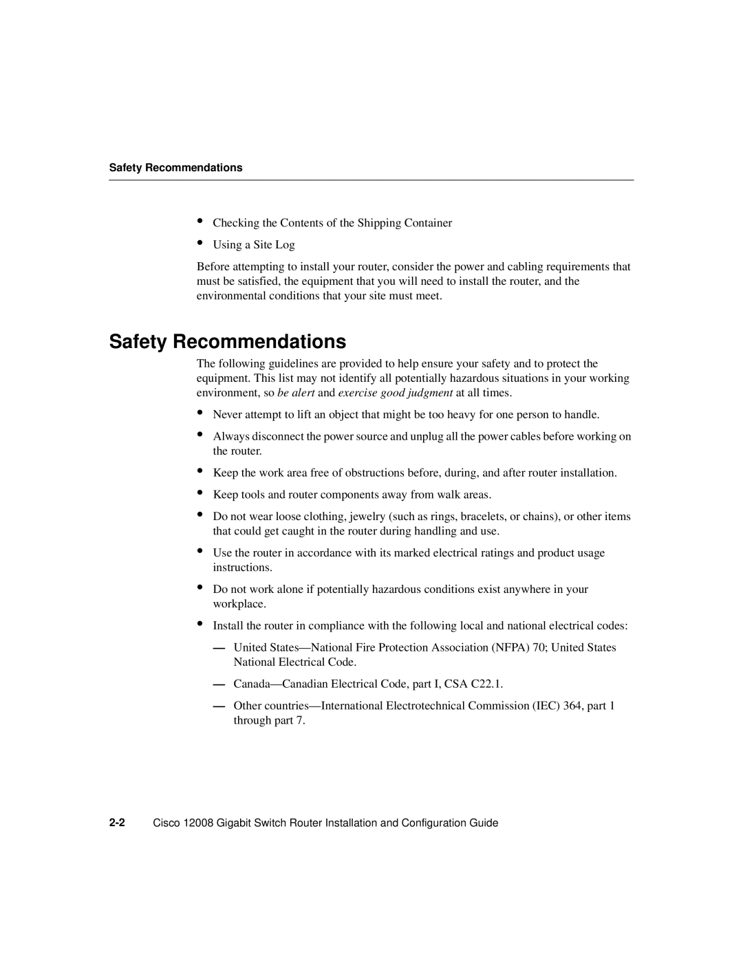 Cisco Systems Cisco 12008 manual Safety Recommendations 