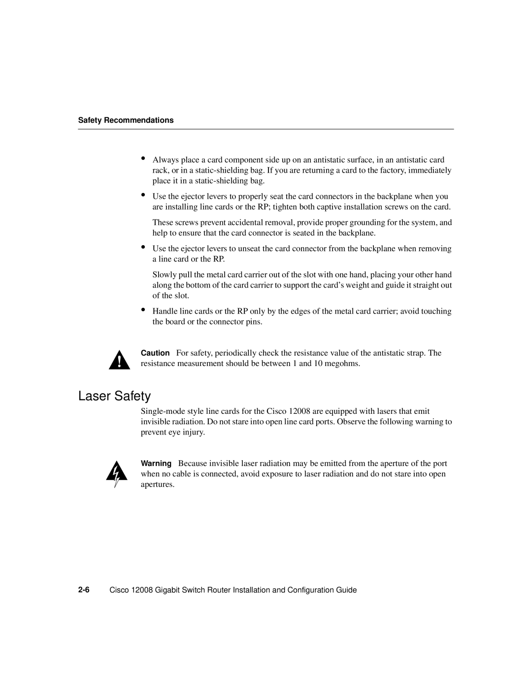 Cisco Systems Cisco 12008 manual Laser Safety 