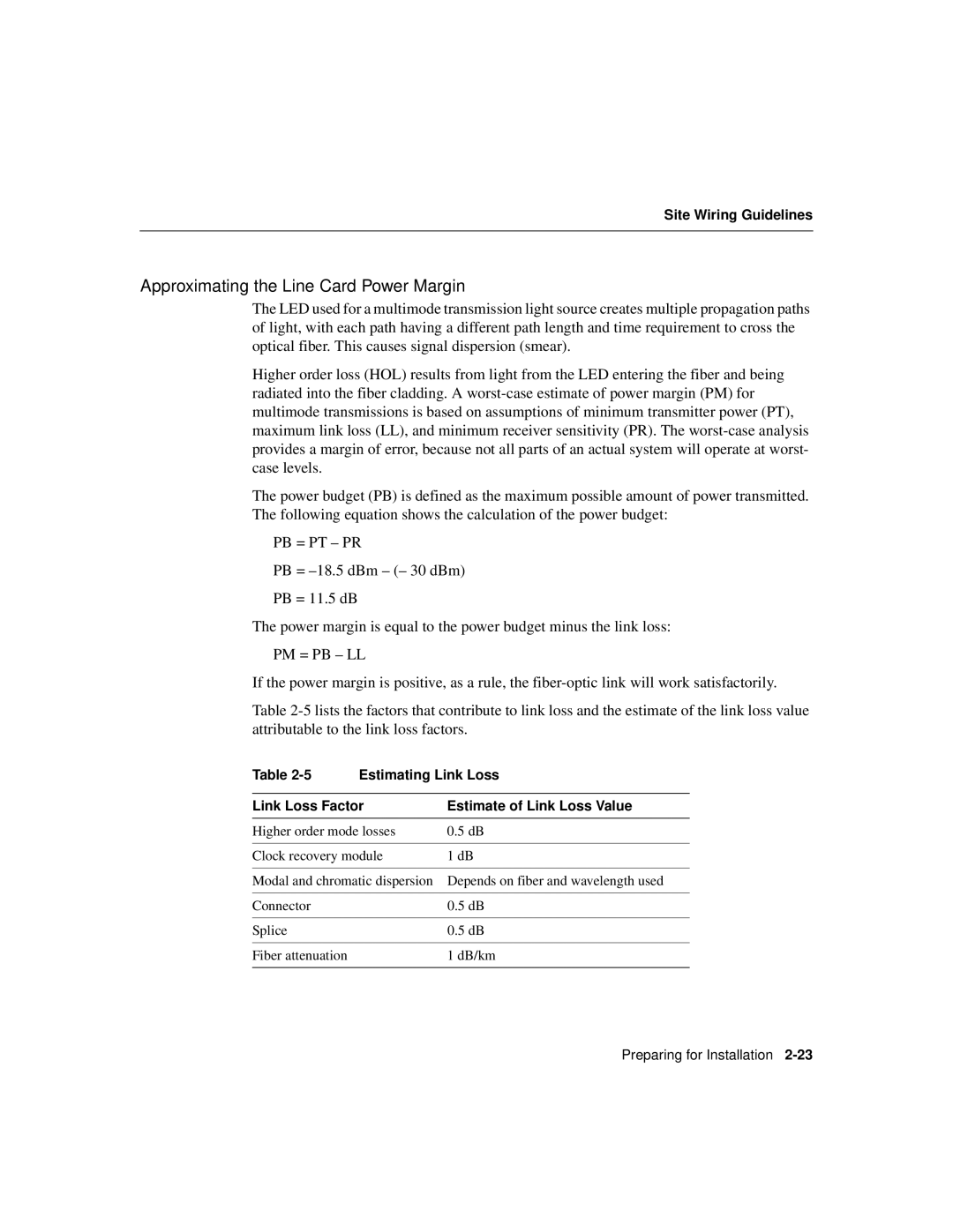 Cisco Systems Cisco 12008 manual Approximating the Line Card Power Margin, Estimating Link Loss 