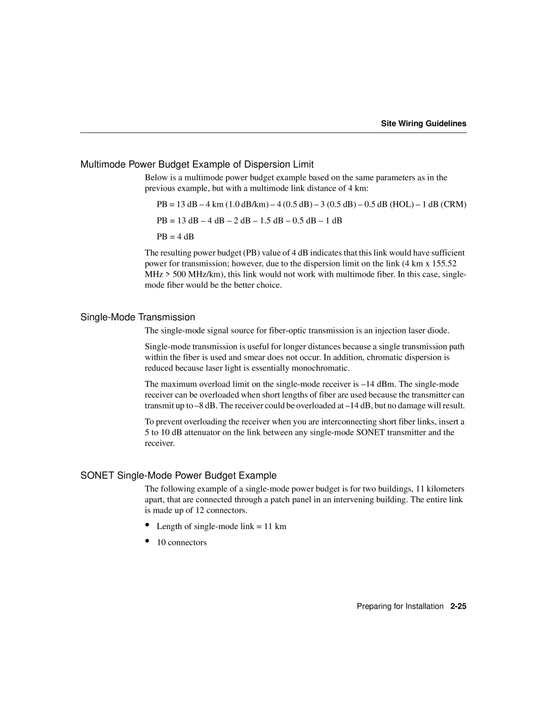 Cisco Systems Cisco 12008 manual Multimode Power Budget Example of Dispersion Limit, Single-Mode Transmission 