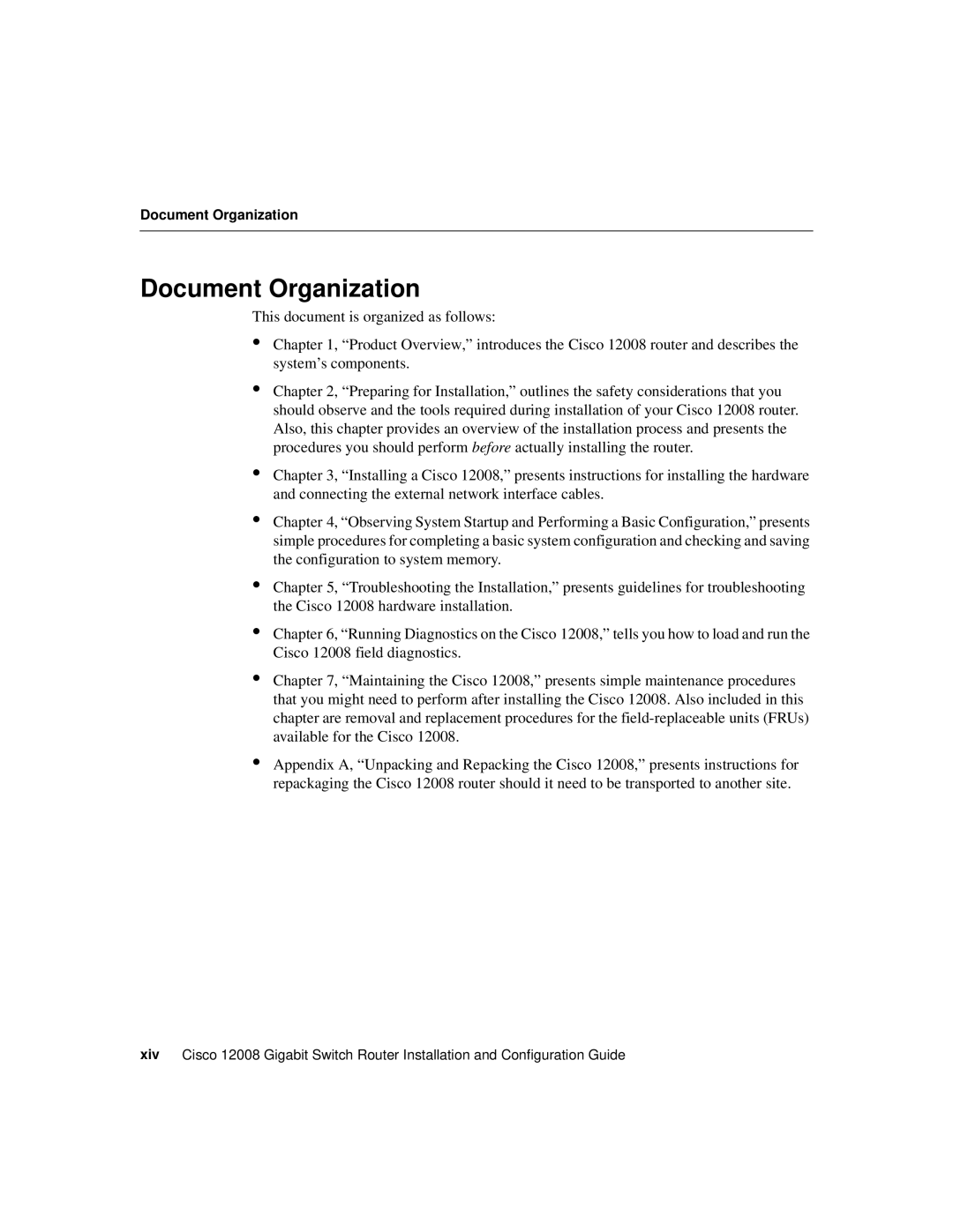 Cisco Systems Cisco 12008 manual Document Organization 