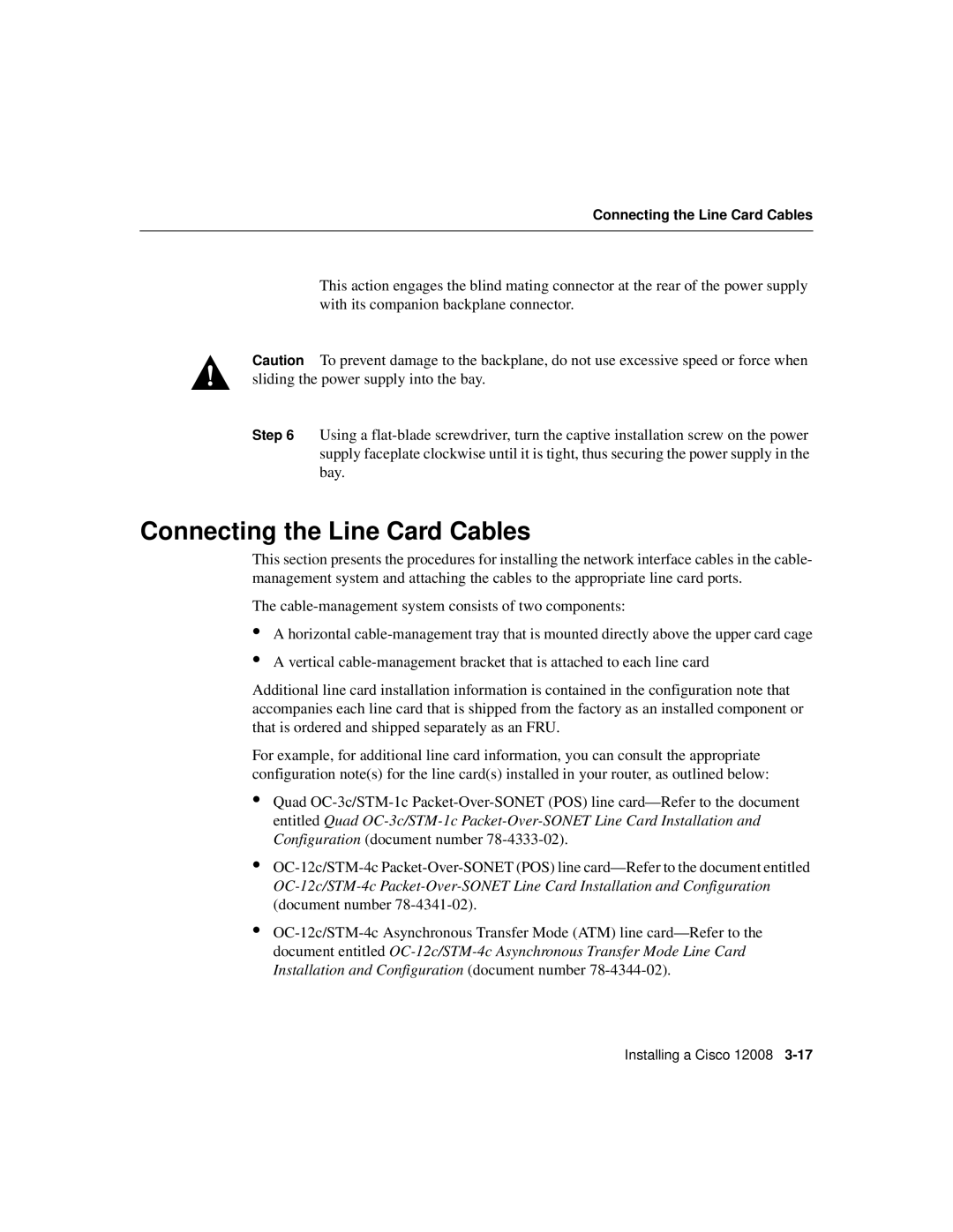 Cisco Systems Cisco 12008 manual Connecting the Line Card Cables 