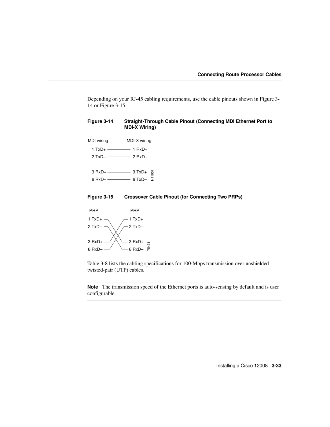 Cisco Systems Cisco 12008 manual Crossover Cable Pinout for Connecting Two PRPs 