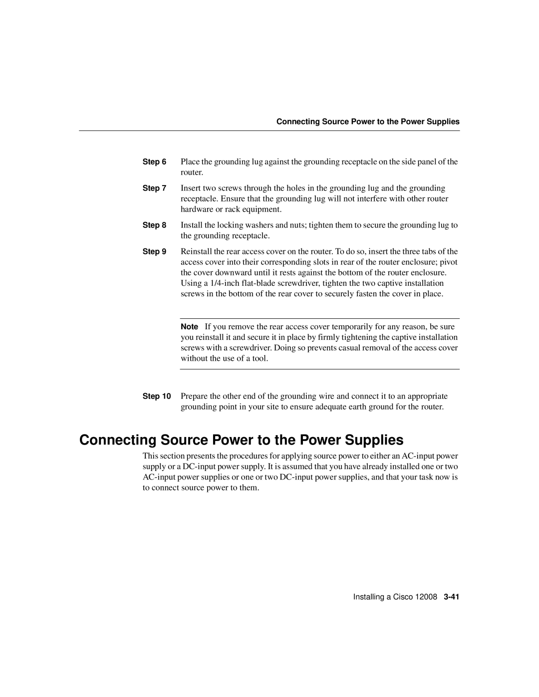 Cisco Systems Cisco 12008 manual Connecting Source Power to the Power Supplies 