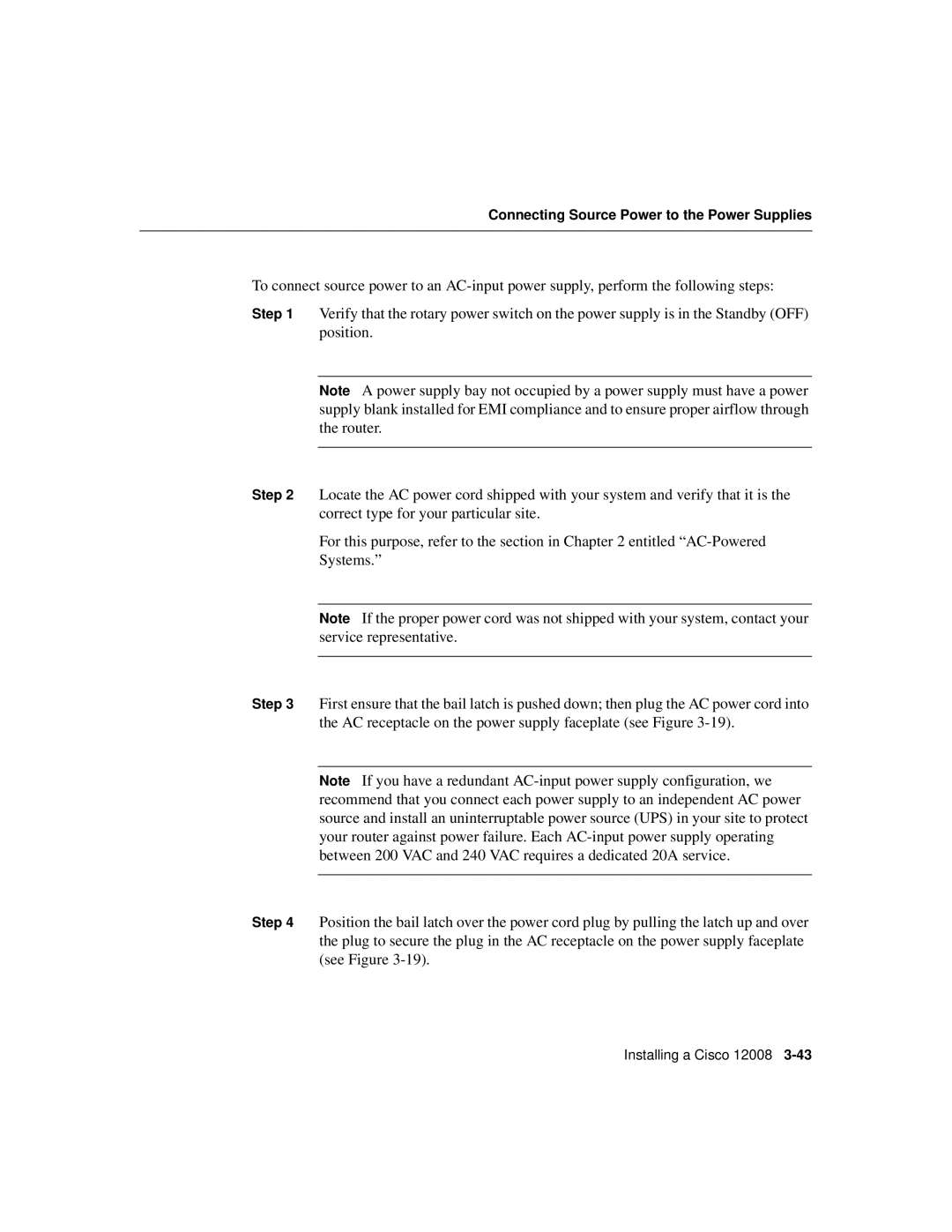 Cisco Systems Cisco 12008 manual Connecting Source Power to the Power Supplies 