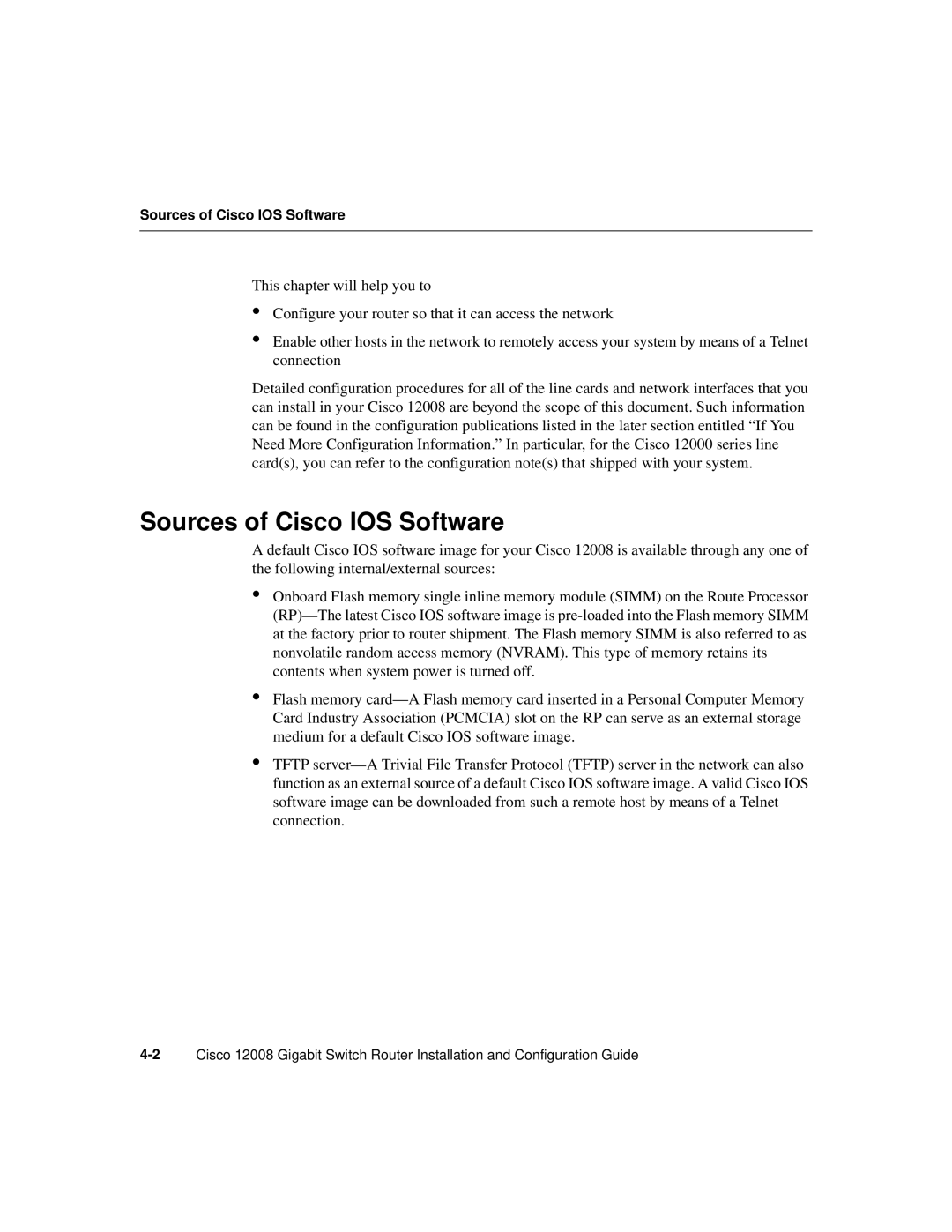 Cisco Systems Cisco 12008 manual Sources of Cisco IOS Software 