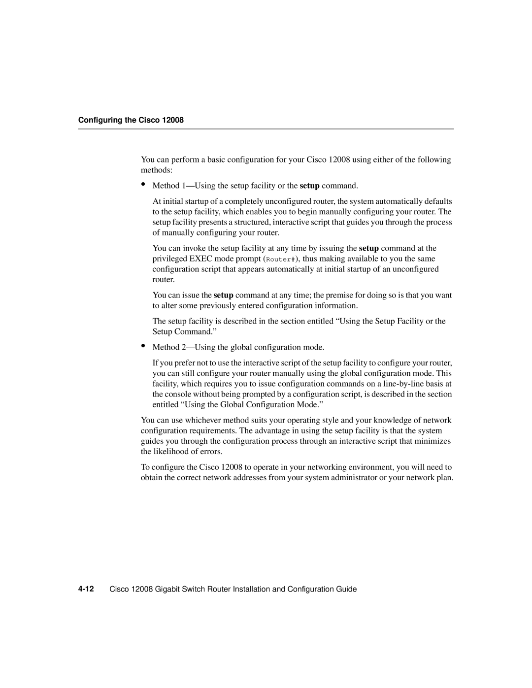 Cisco Systems Cisco 12008 manual Configuring the Cisco 