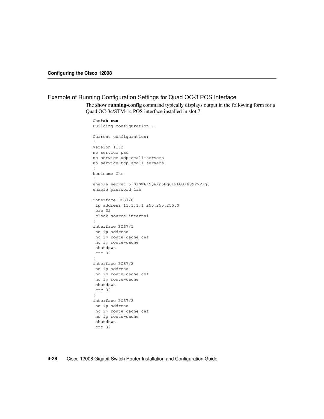 Cisco Systems Cisco 12008 manual Ohm#sh run 