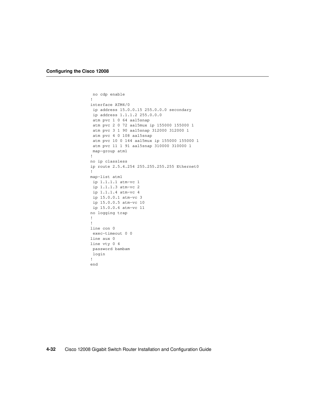 Cisco Systems Cisco 12008 manual No cdp enable Interface ATM4/0 