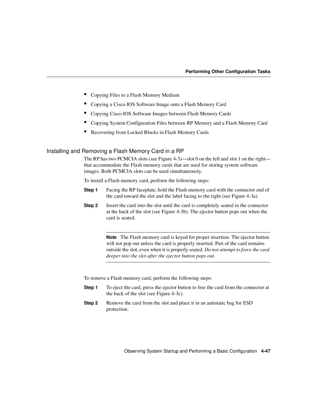 Cisco Systems Cisco 12008 manual Installing and Removing a Flash Memory Card in a RP 