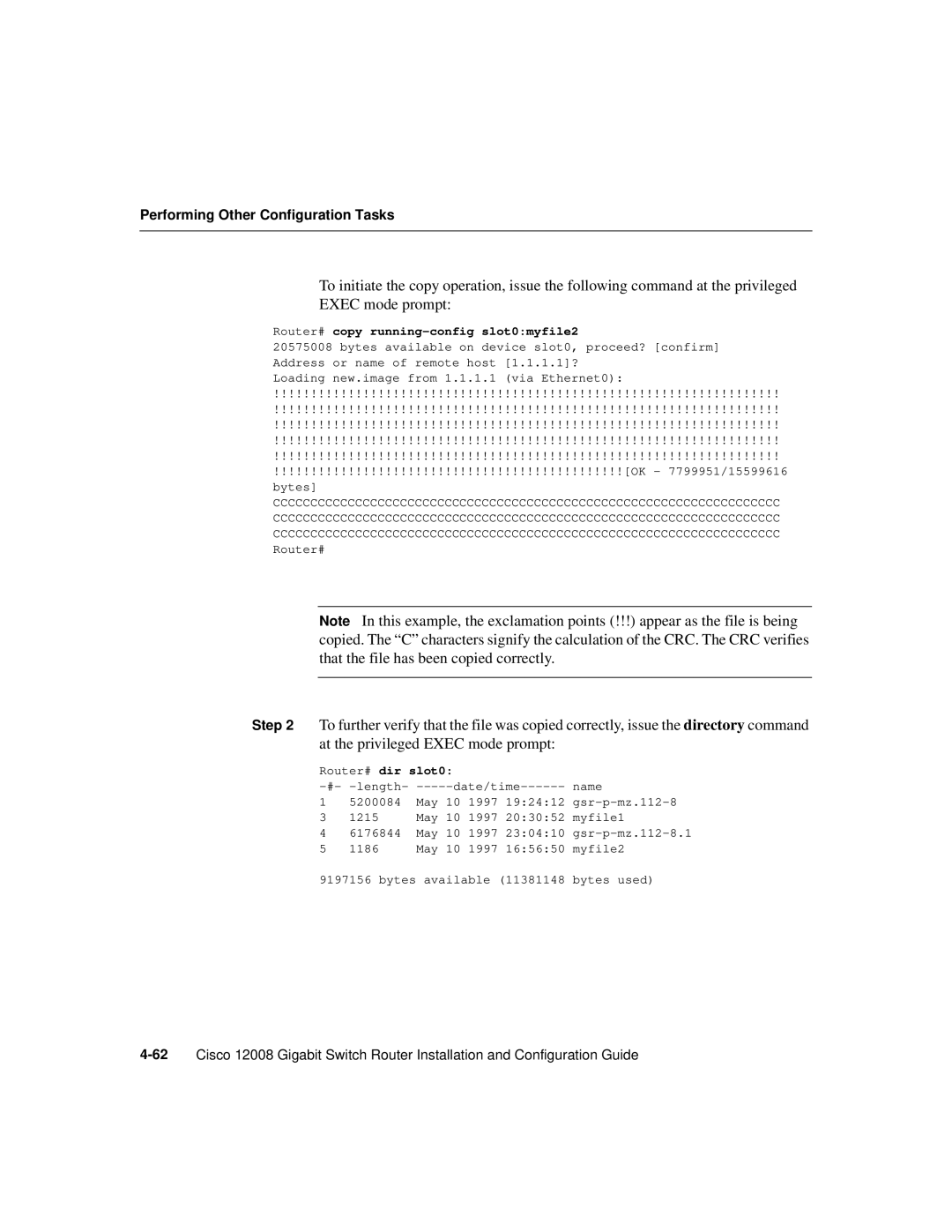 Cisco Systems Cisco 12008 manual Router# copy running-config slot0myfile2 