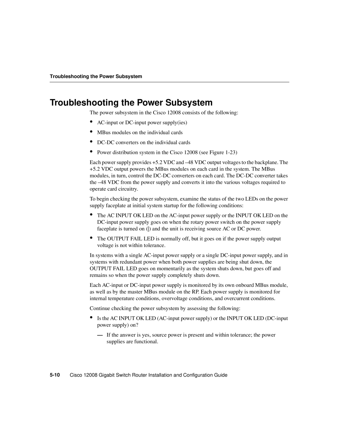 Cisco Systems Cisco 12008 manual Troubleshooting the Power Subsystem 