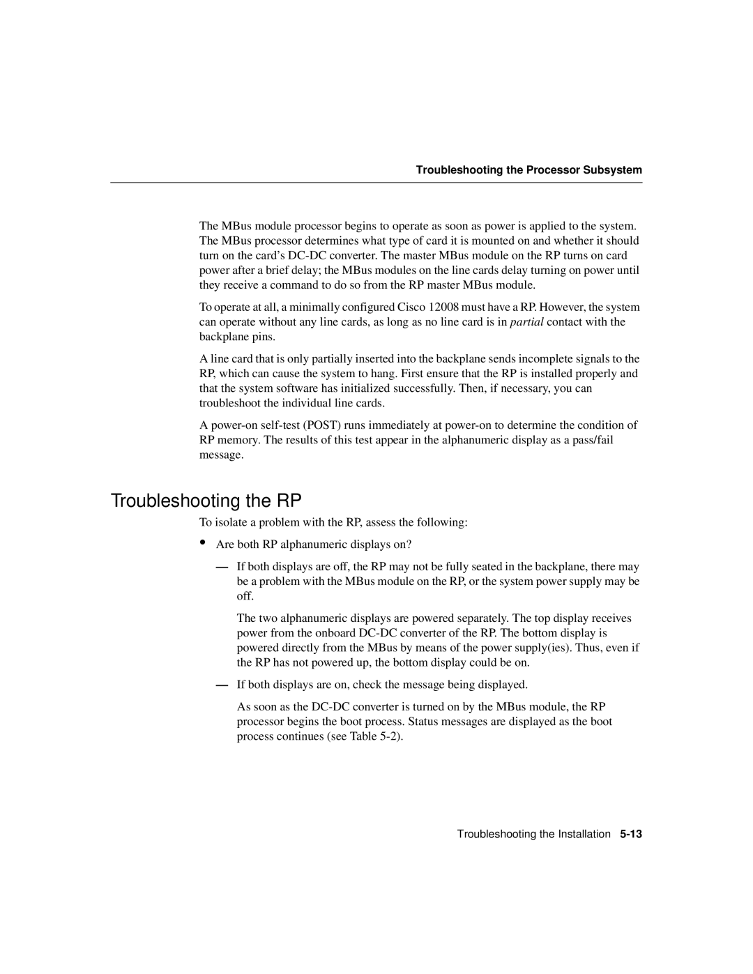 Cisco Systems Cisco 12008 manual Troubleshooting the RP 