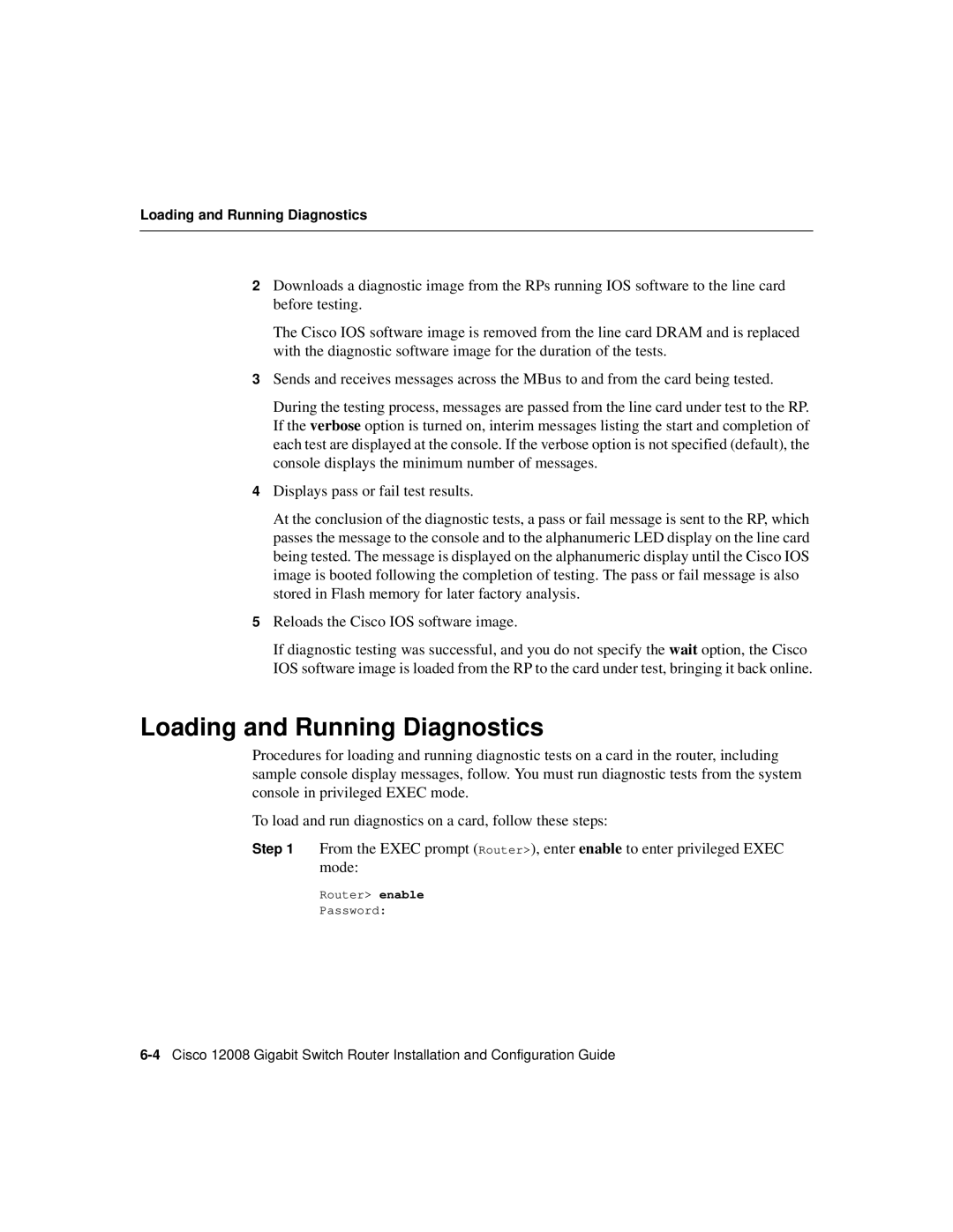 Cisco Systems Cisco 12008 manual Loading and Running Diagnostics 